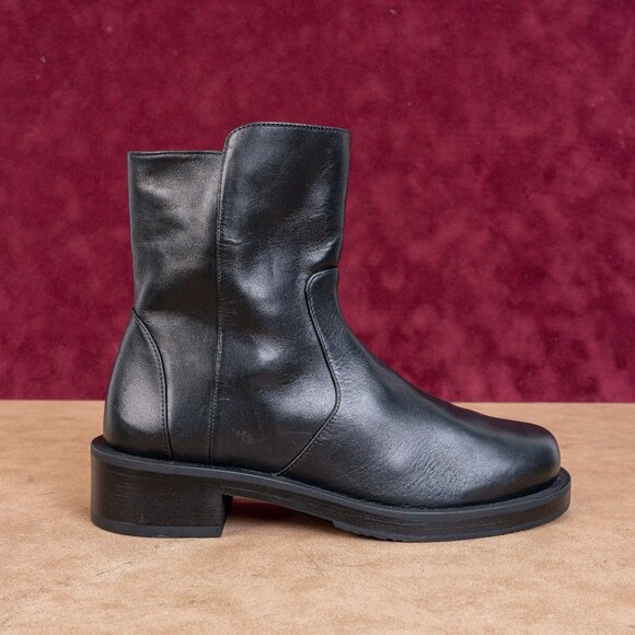Stuart Weitzman Women Sadie Black Leather Zip Dress Office Ankle Boots sz 5B - Picture 4 of 9